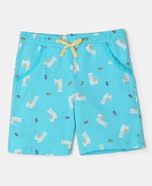Girl's Super Combed Cotton Printed Shorts - Blue Curacao Printed