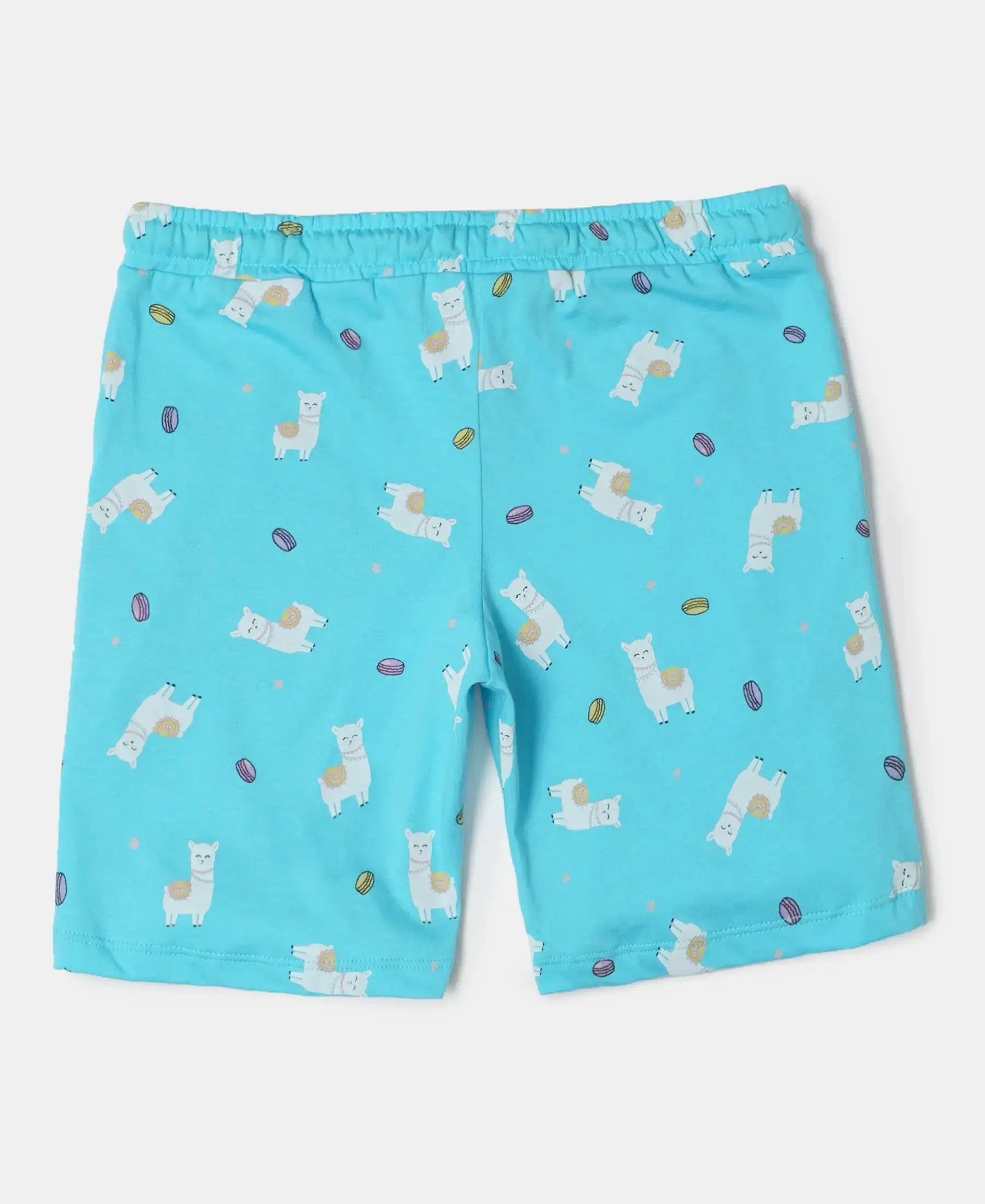 Girl's Super Combed Cotton Printed Shorts - Blue Curacao Printed
