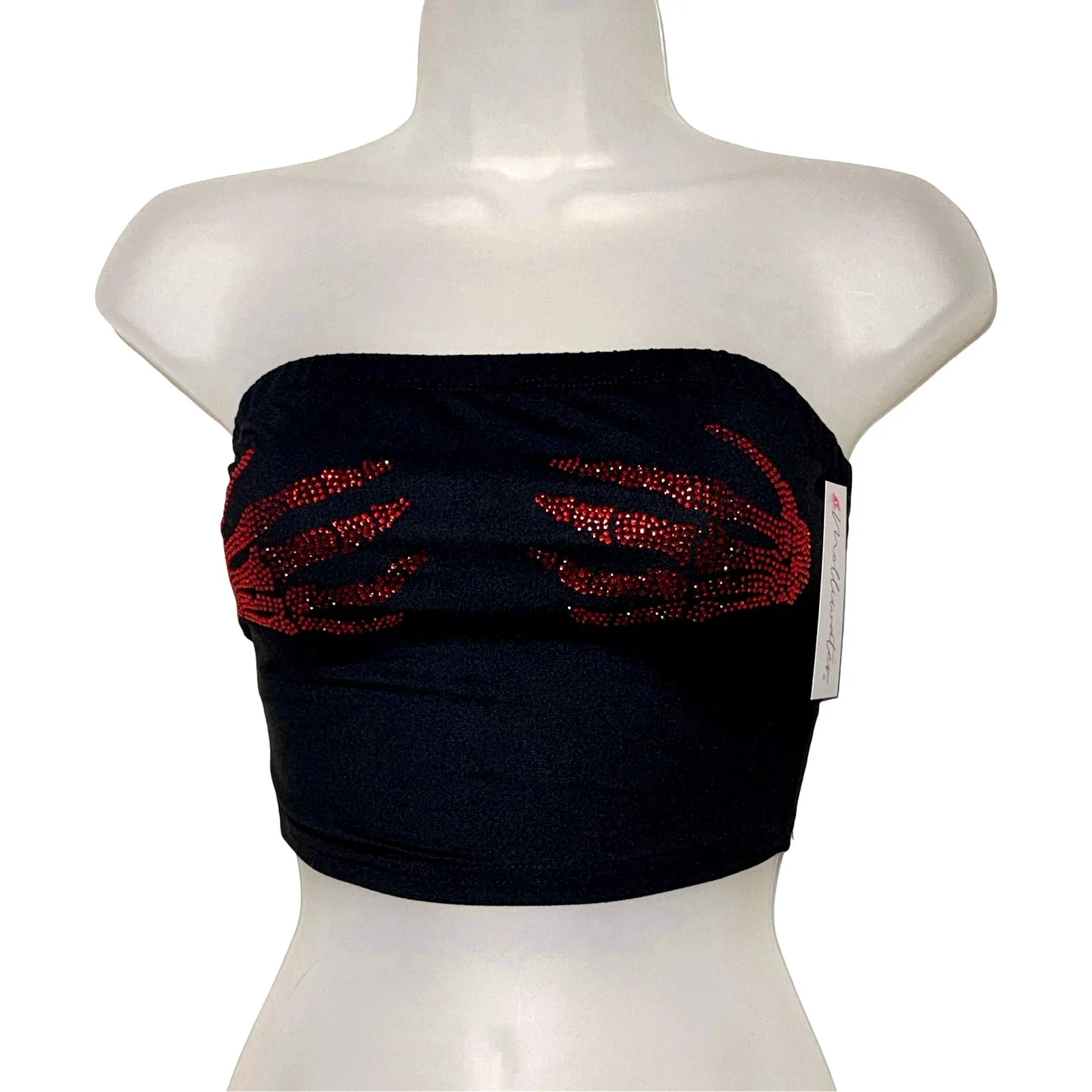 Glimmer Bones Strapless Crop Top - Red