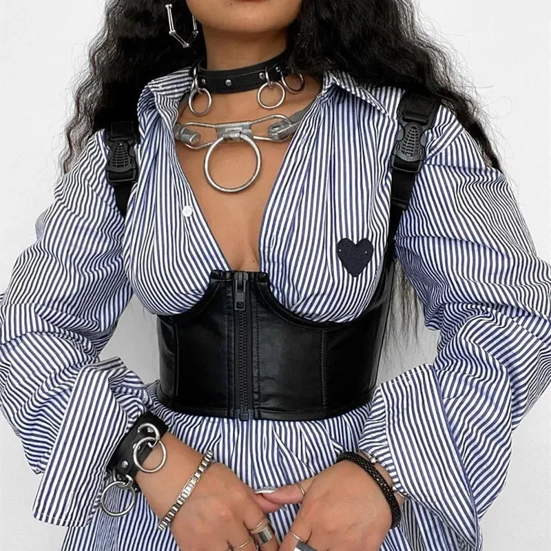 Gothic Punk Leather Crop Top Exudes Edge
