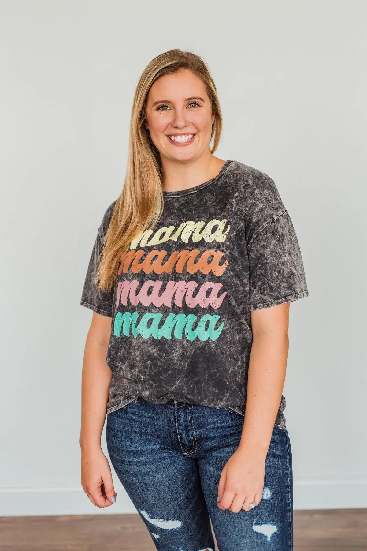 Grateful For You "Mama" Graphic Tee- Washed Charcoal