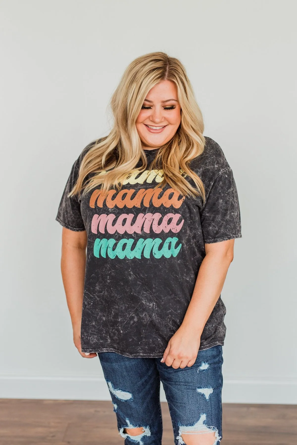 Grateful For You "Mama" Graphic Tee- Washed Charcoal