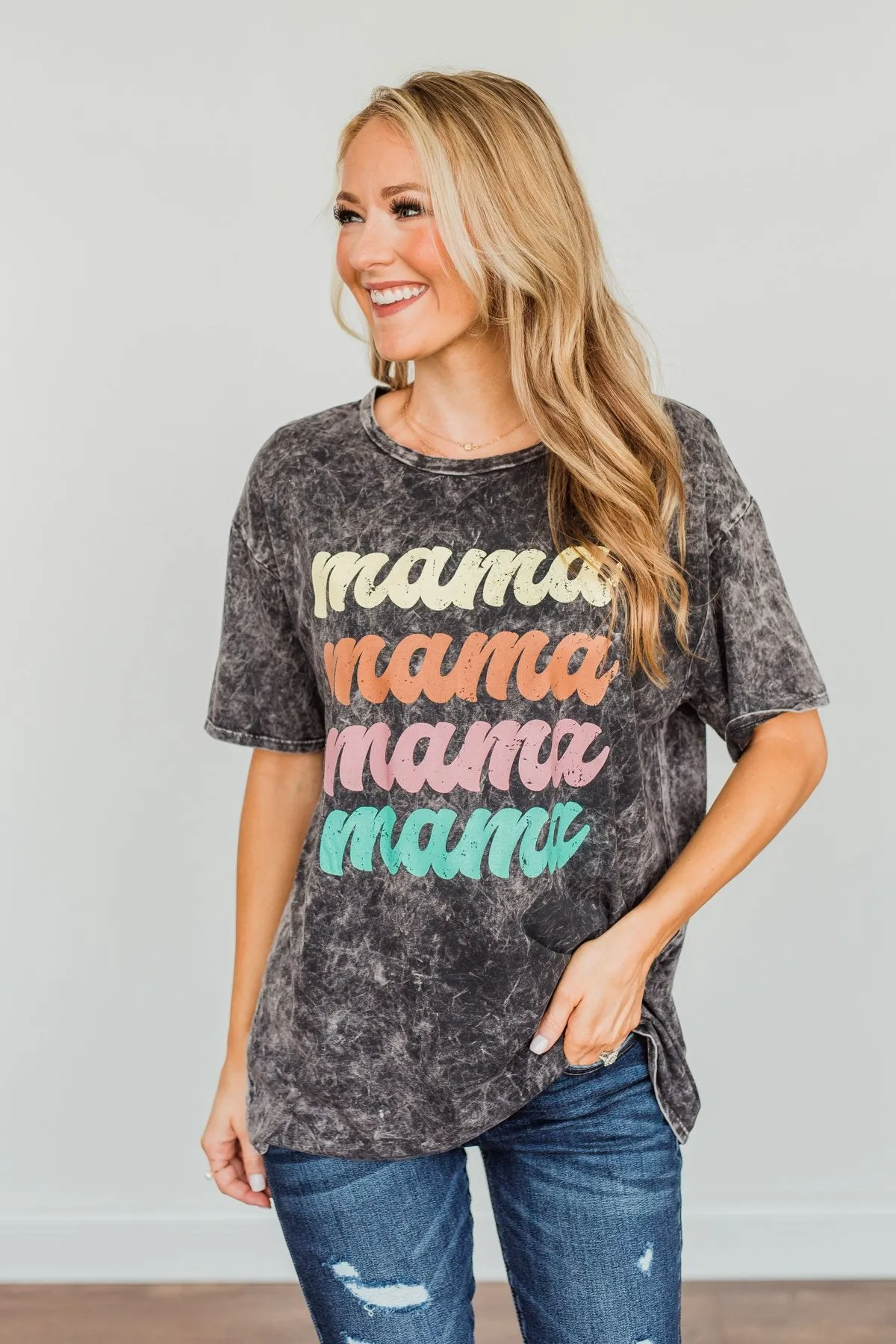Grateful For You "Mama" Graphic Tee- Washed Charcoal