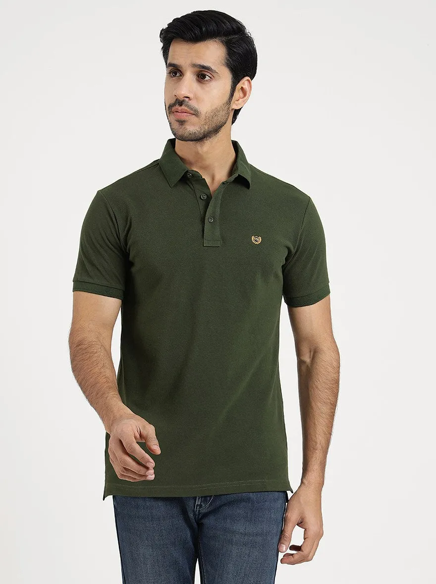Green Solid Slim Fit Polo T-Shirt | JadeBlue