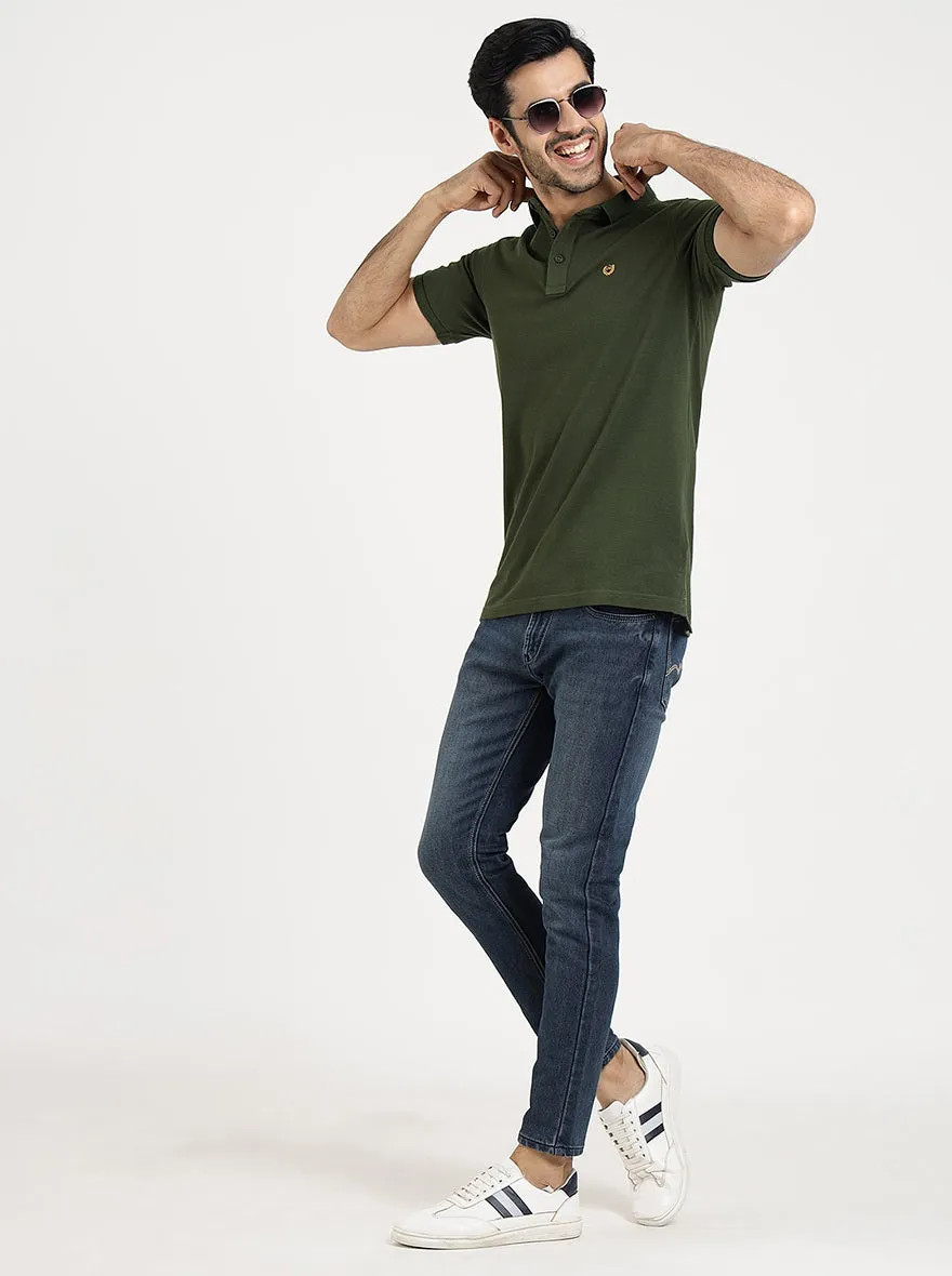 Green Solid Slim Fit Polo T-Shirt | JadeBlue