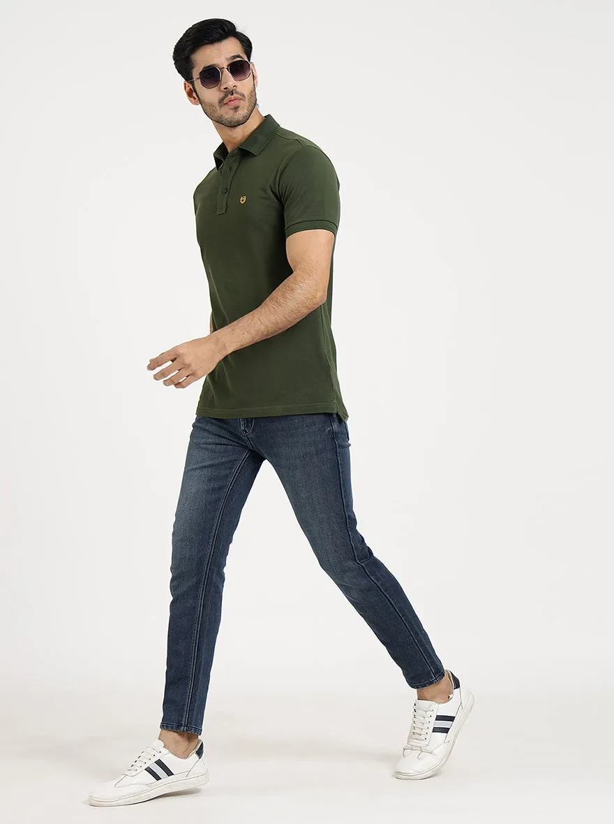 Green Solid Slim Fit Polo T-Shirt | JadeBlue