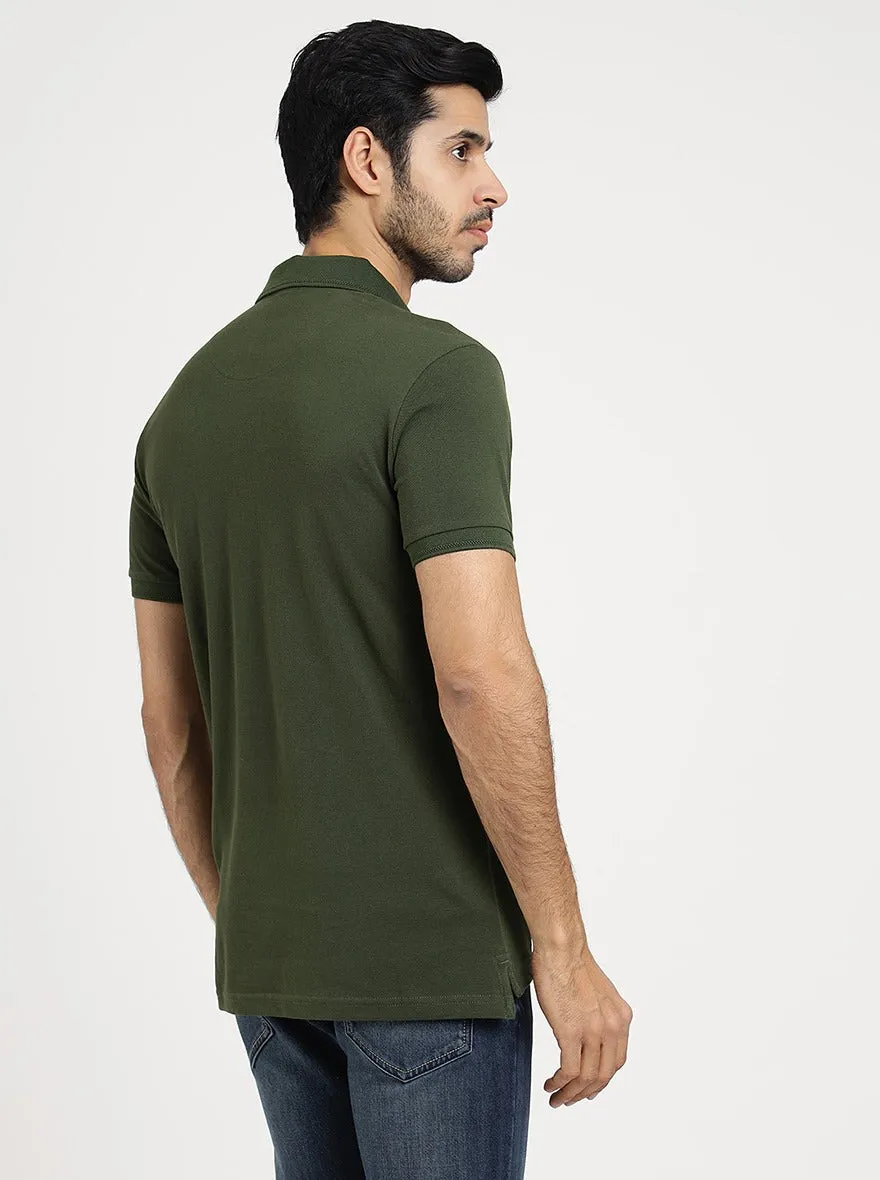 Green Solid Slim Fit Polo T-Shirt | JadeBlue