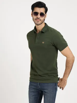 Green Solid Slim Fit Polo T-Shirt | JadeBlue