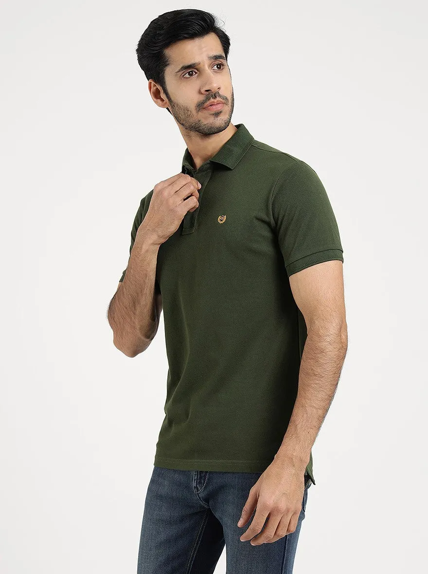 Green Solid Slim Fit Polo T-Shirt | JadeBlue