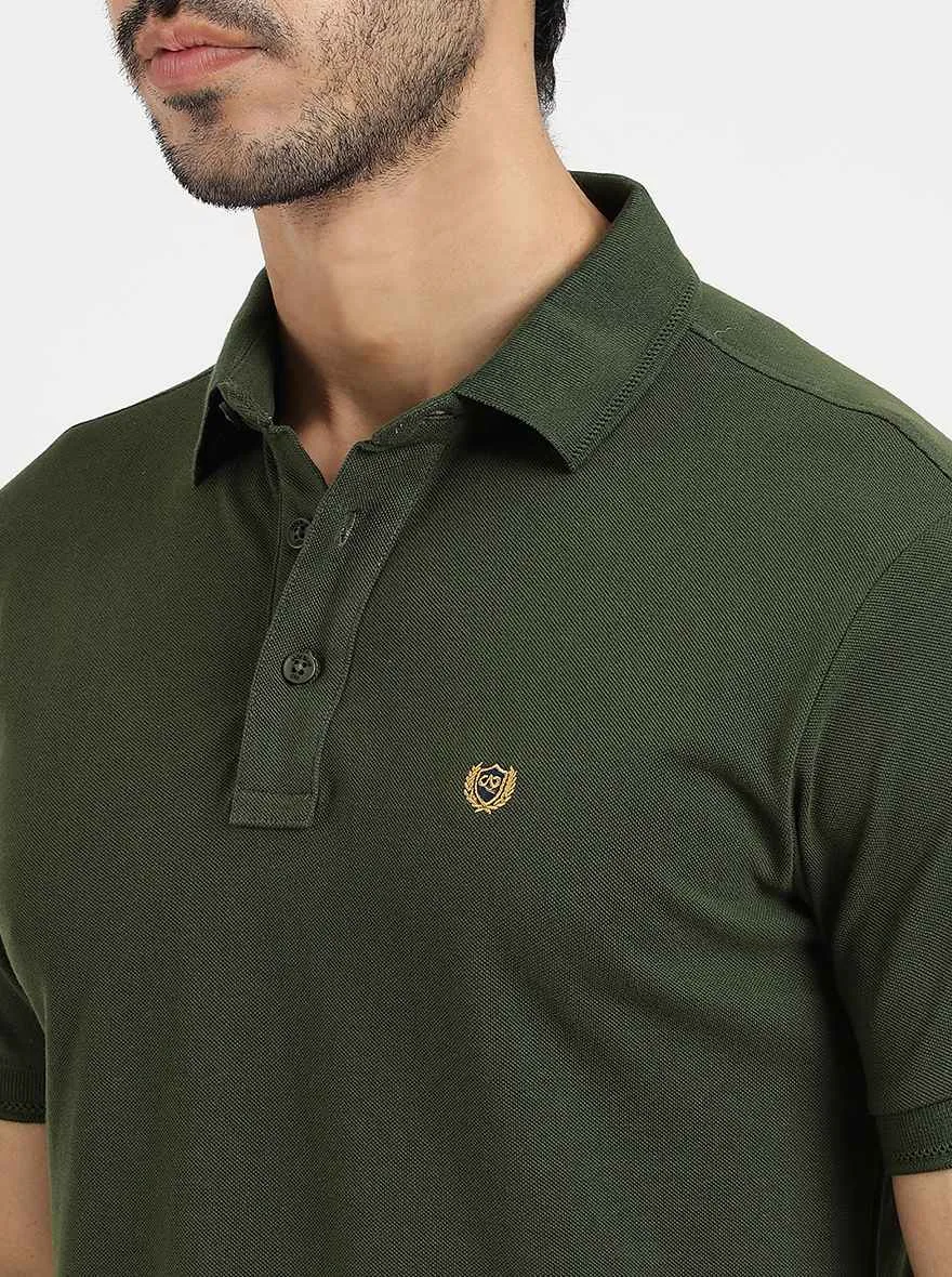Green Solid Slim Fit Polo T-Shirt | JadeBlue