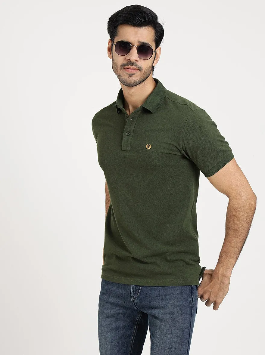 Green Solid Slim Fit Polo T-Shirt | JadeBlue
