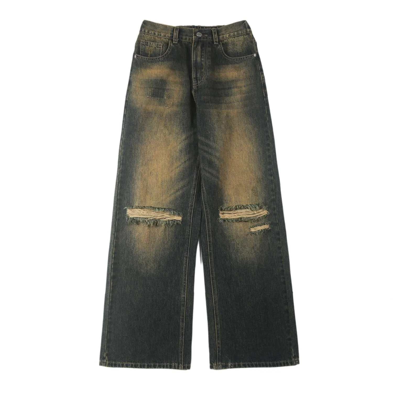 Heavy Wash Ripped Baggy Jeans