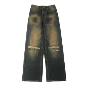 Heavy Wash Ripped Baggy Jeans