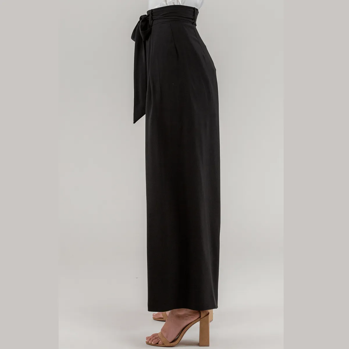 High Waist Pleated Black Wide Leg Pants SPA339A