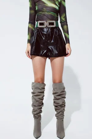 High waisted short leather pants in black