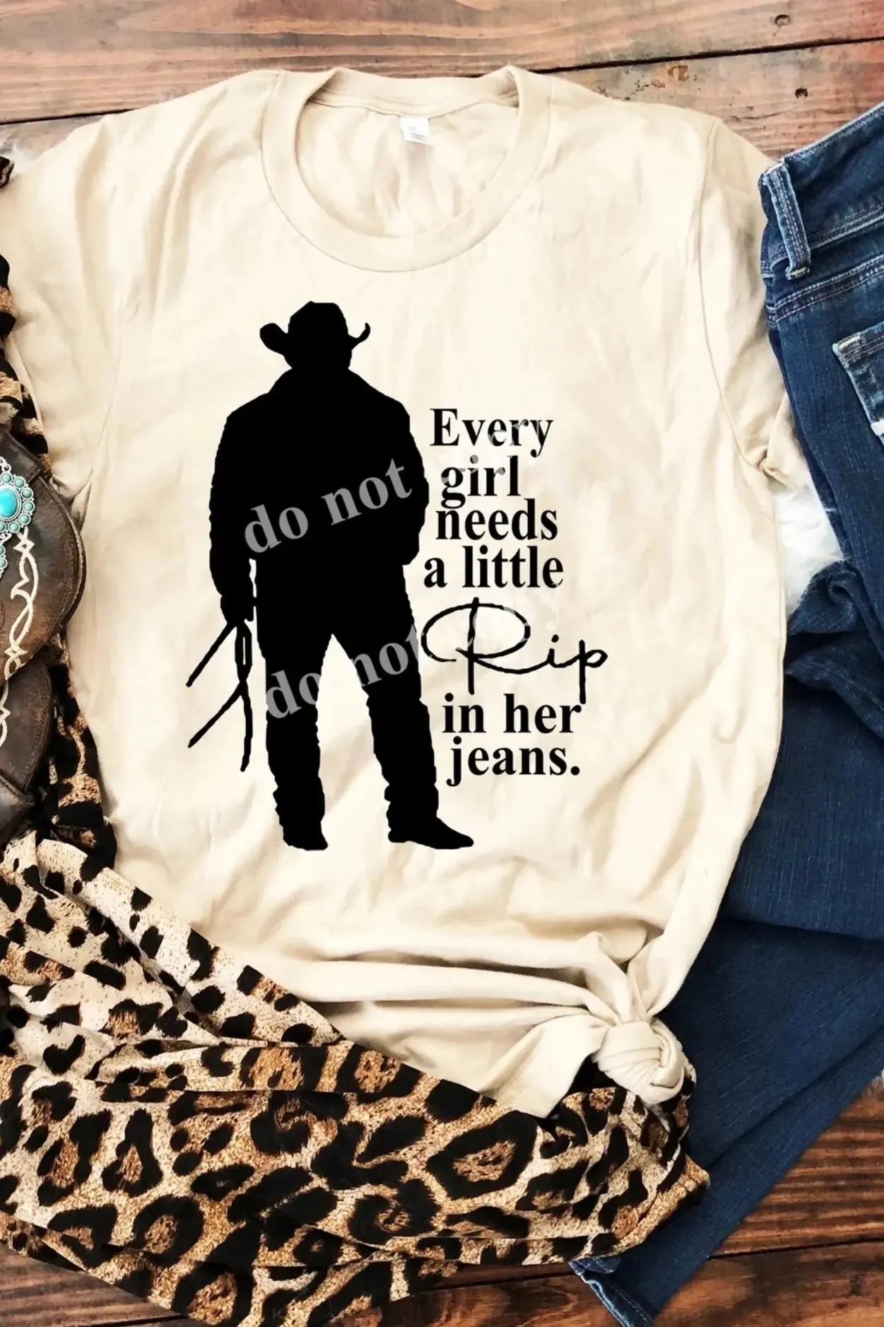 In her Jeans Tee