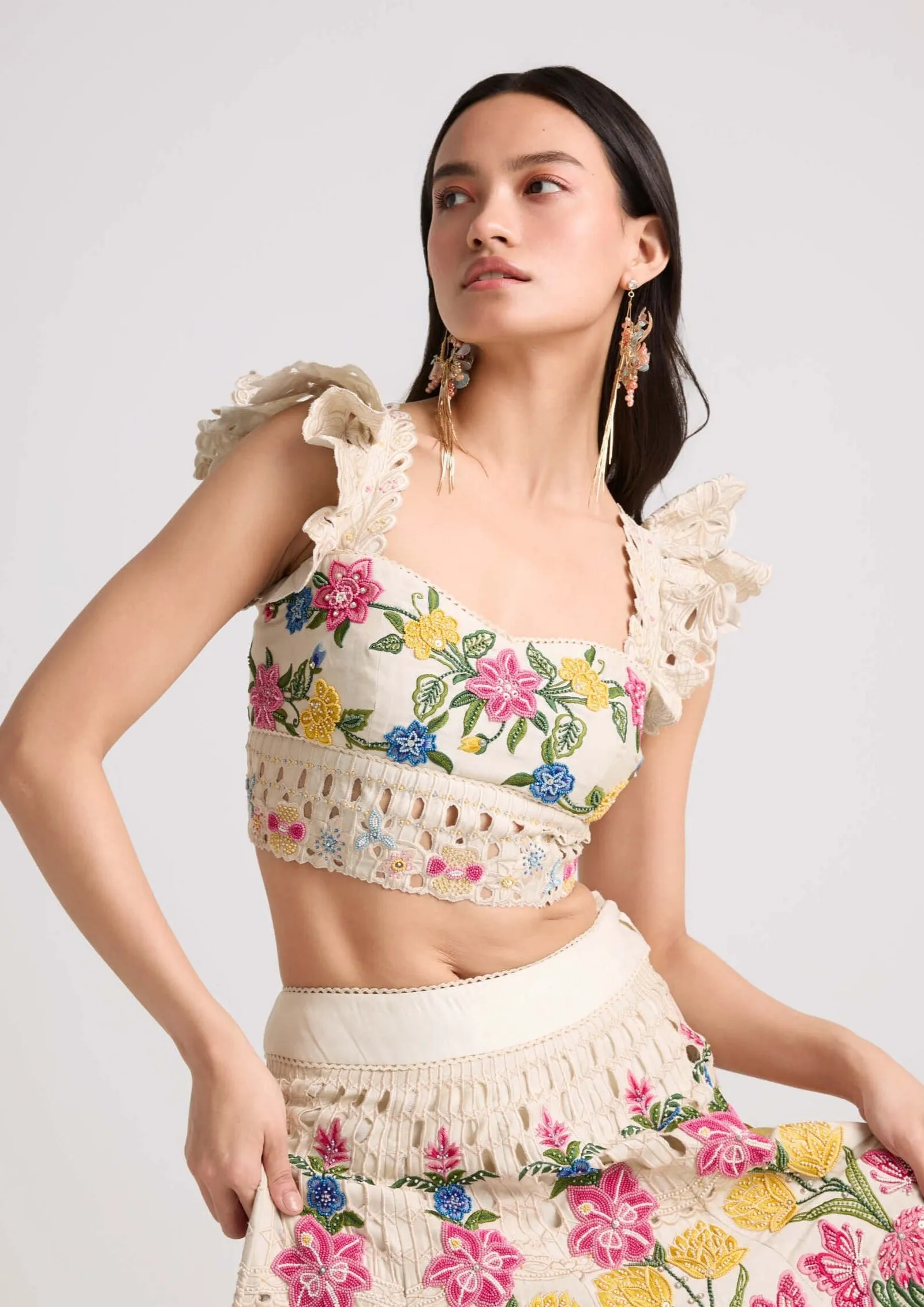 Ivory floral threadwork bustier