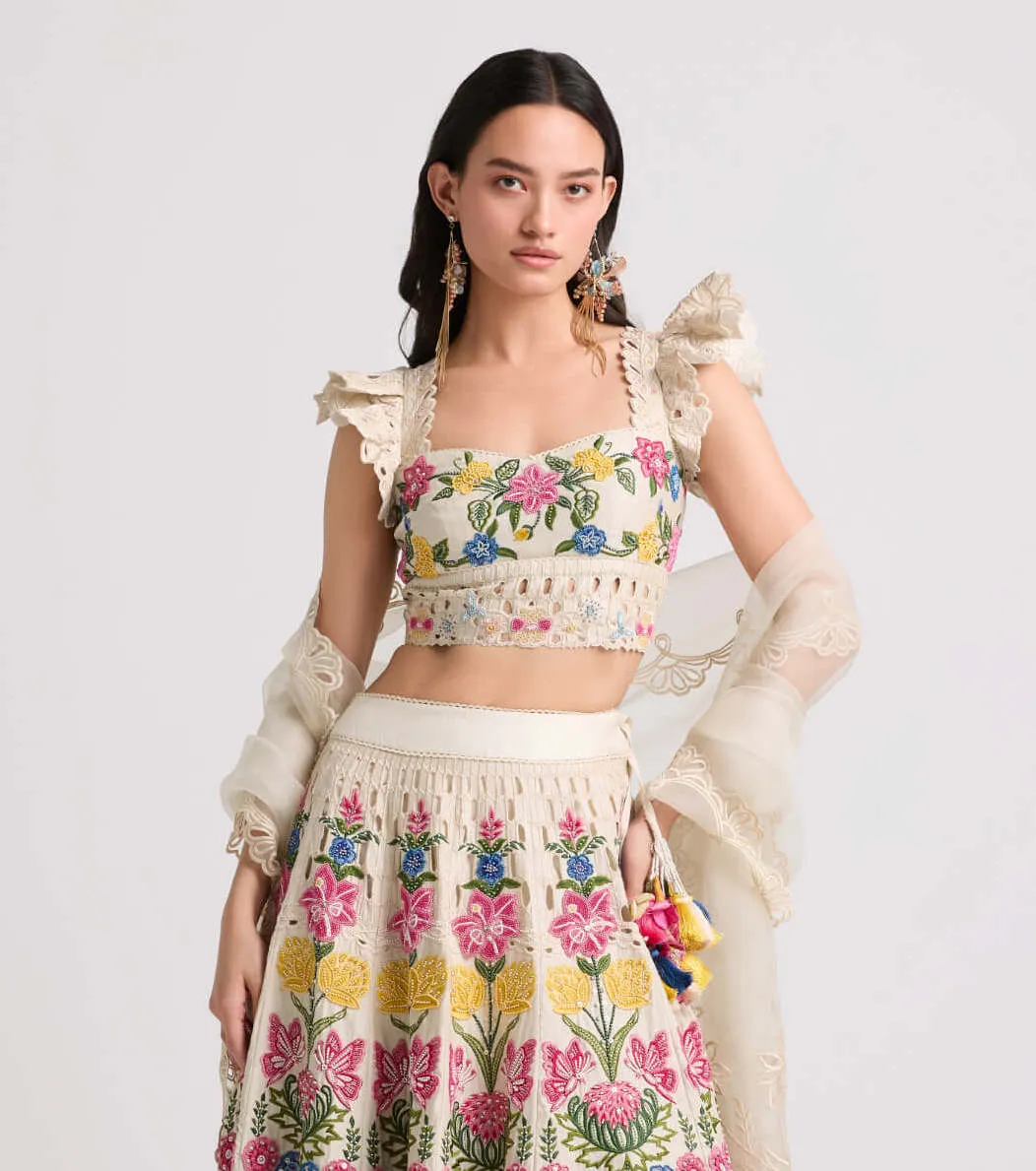 Ivory floral threadwork bustier