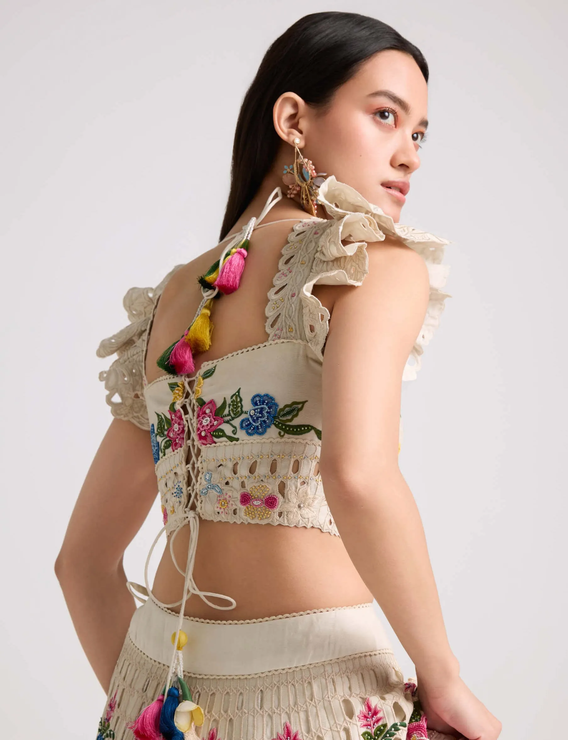 Ivory floral threadwork bustier