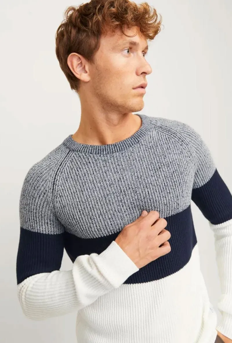 JACK AND JONES PANNEL CREW KNIT