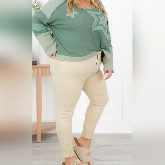 Judy Blue HR Tummy Control Garment Dyed Skinny Fit Jeans Cream Regular Plus NEW