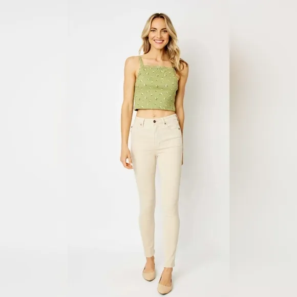 Judy Blue HR Tummy Control Garment Dyed Skinny Fit Jeans Cream Regular Plus NEW