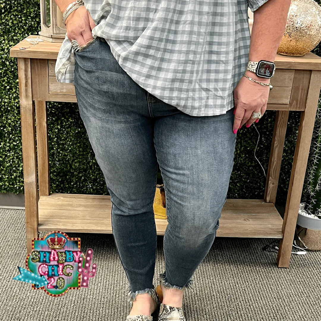 Judy Blue Mid-Rise Shark Bite Hem Skinny Jeans