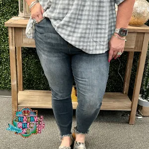 Judy Blue Mid-Rise Shark Bite Hem Skinny Jeans