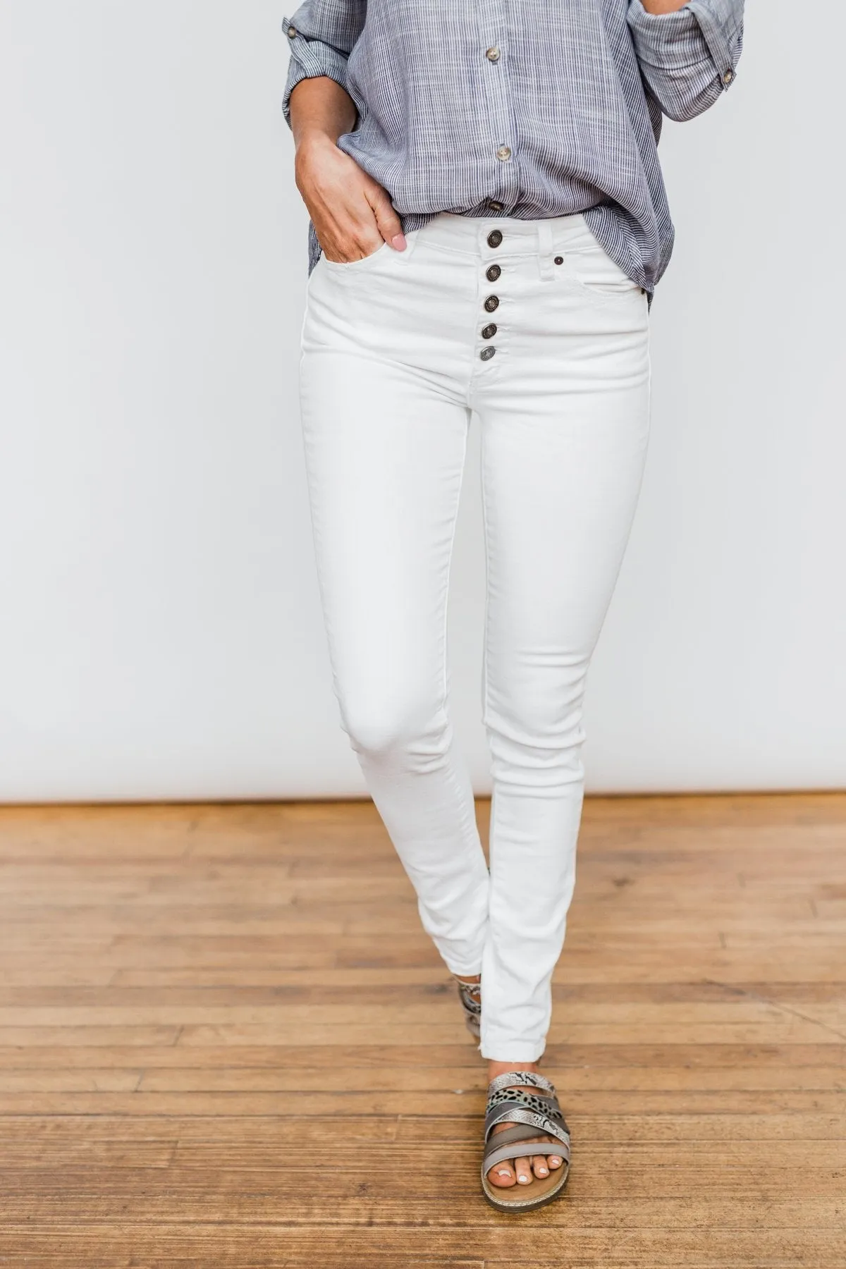 KanCan Button Fly Jeans- White Hope Wash