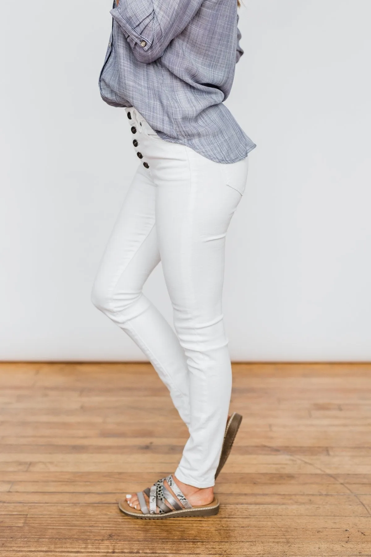 KanCan Button Fly Jeans- White Hope Wash