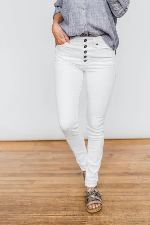 KanCan Button Fly Jeans- White Hope Wash