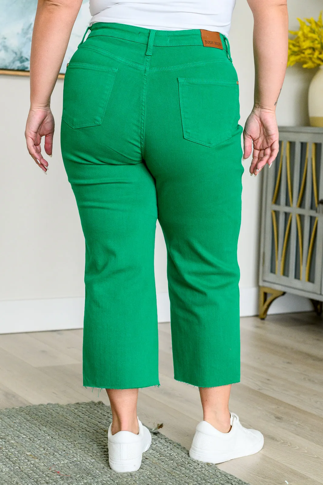 Kelly Green Tummy Control Wide Leg Crop Judy Blue Jeans