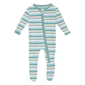 Kickee Pants Print Classic Footie with 2 Way Zipper- Lakeside Stripe