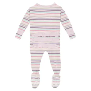 Kickee Pants Print Classic Ruffle Footie with 2 Way Zipper- Ice Cream Stripe