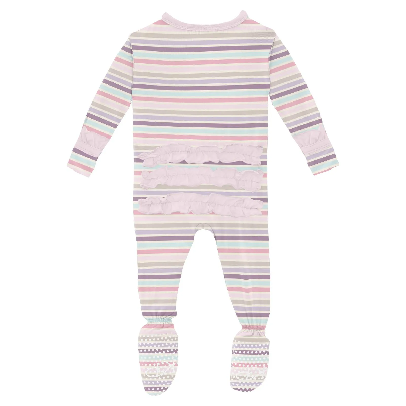 Kickee Pants Print Classic Ruffle Footie with 2 Way Zipper- Ice Cream Stripe