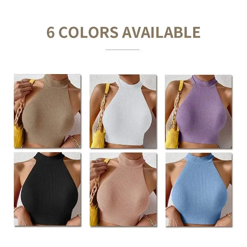 Knit Sleeveless Halter Tops for Women