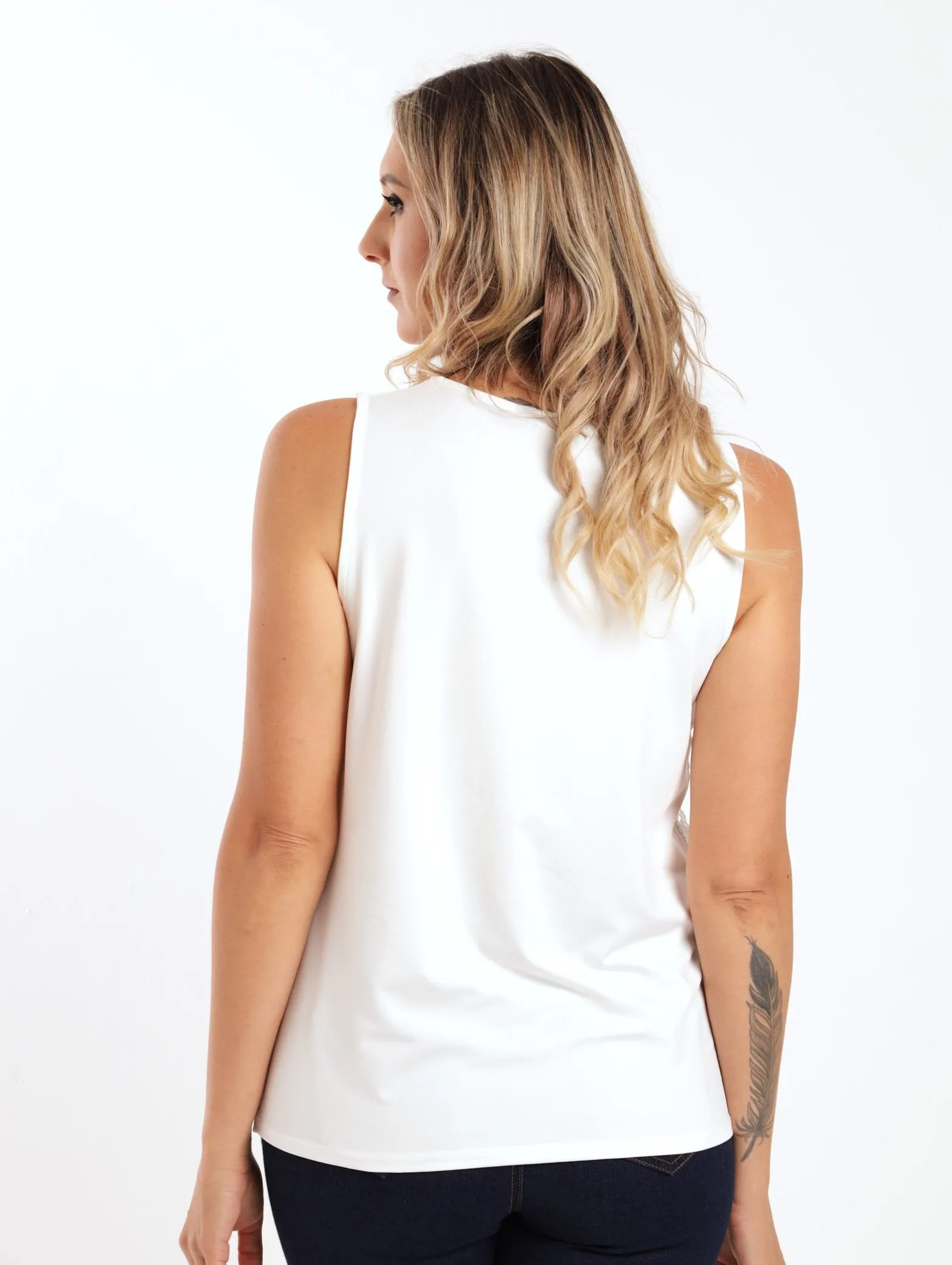 Ladies Sleeveless Crochet Top - Milk