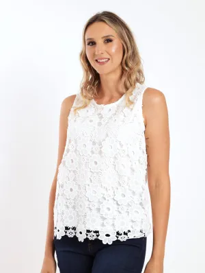 Ladies Sleeveless Crochet Top - Milk