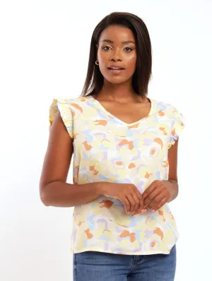 Ladies Sleeveless Patterned Frill Tank Top