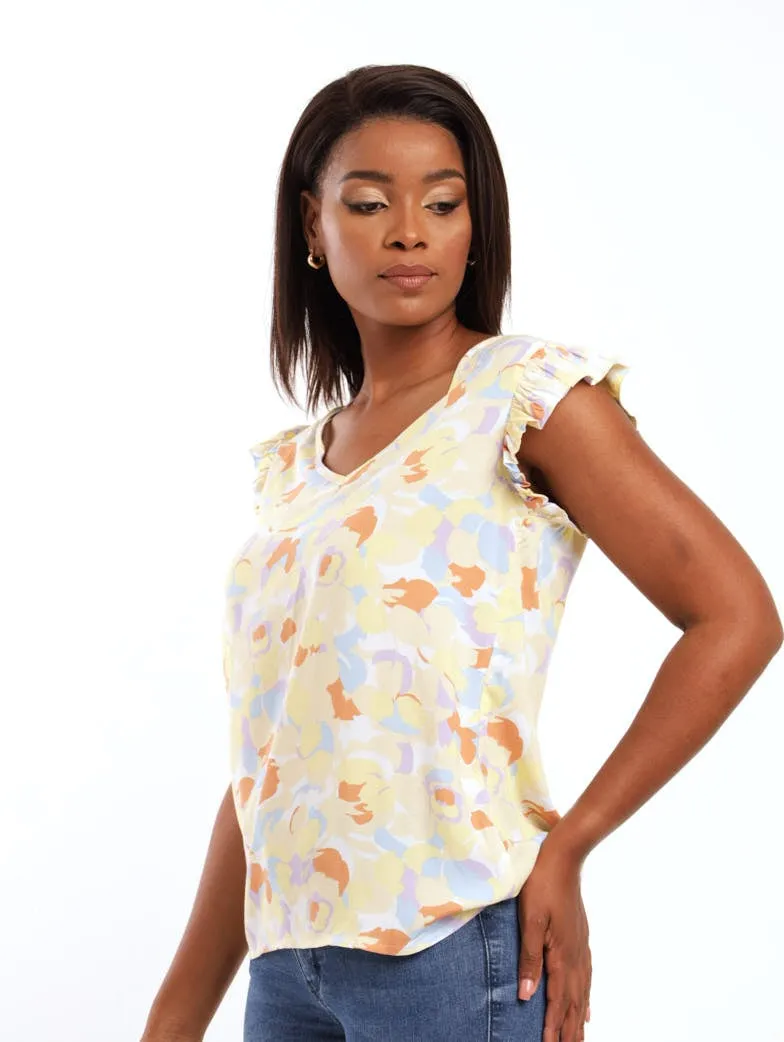 Ladies Sleeveless Patterned Frill Tank Top