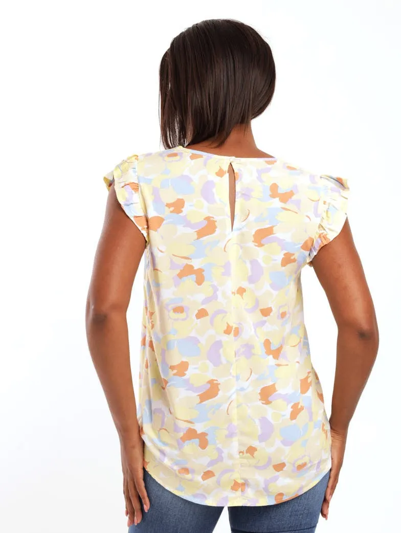 Ladies Sleeveless Patterned Frill Tank Top