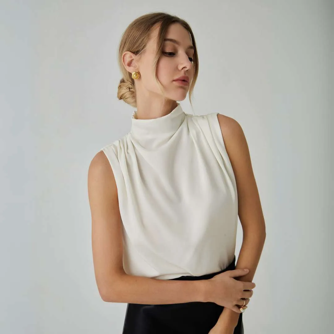 Layla™ | Elegant Pleated High Neck Blouse