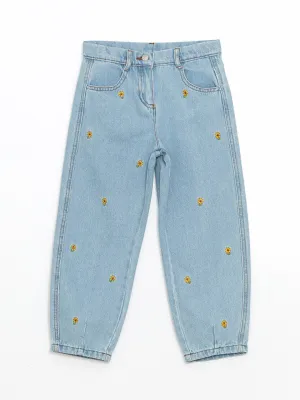 LCW Kids Blue Adjustable Waist Floral Girl Jeans