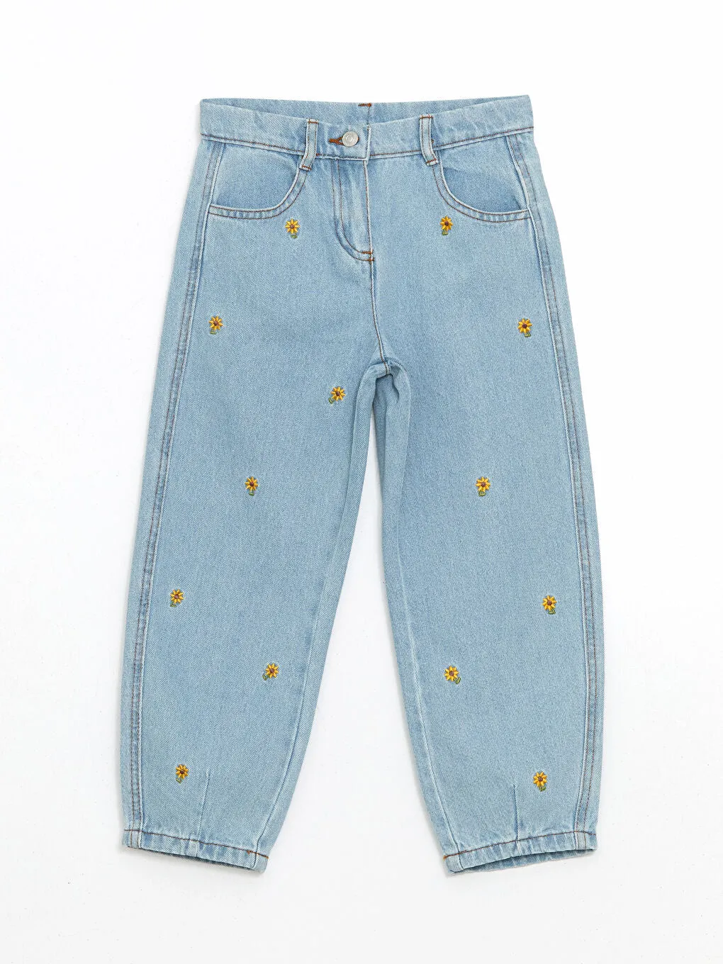 LCW Kids Blue Adjustable Waist Floral Girl Jeans