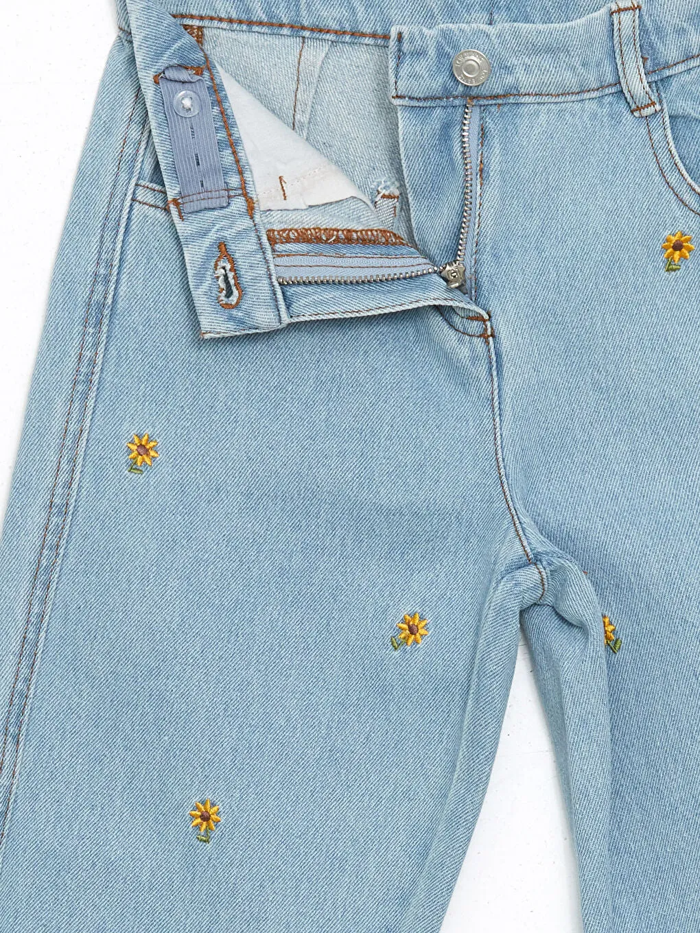 LCW Kids Blue Adjustable Waist Floral Girl Jeans