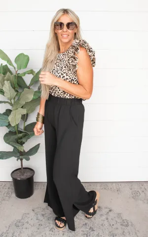 Leopard Frill Shoulders Sleeveless Top - Final Sale