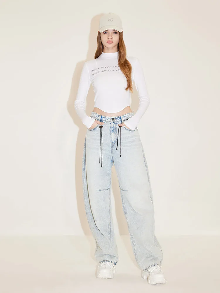 Light Blue Wash Loose Fit Jeans With Waist Chain