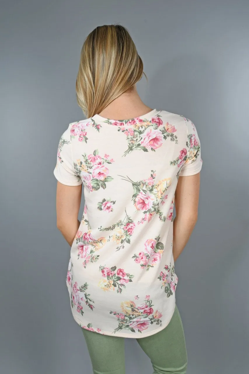 Light Peach And Pink Floral Top