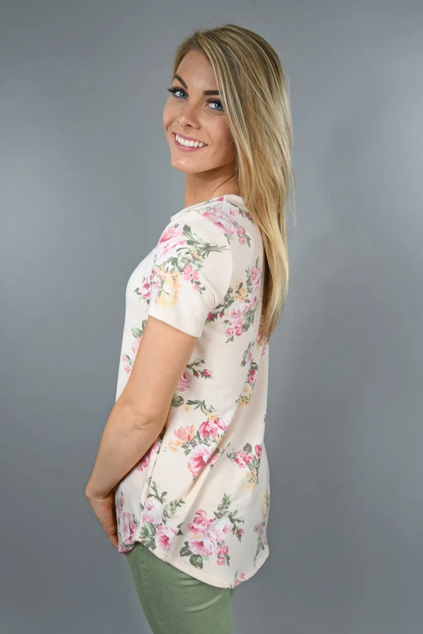 Light Peach And Pink Floral Top
