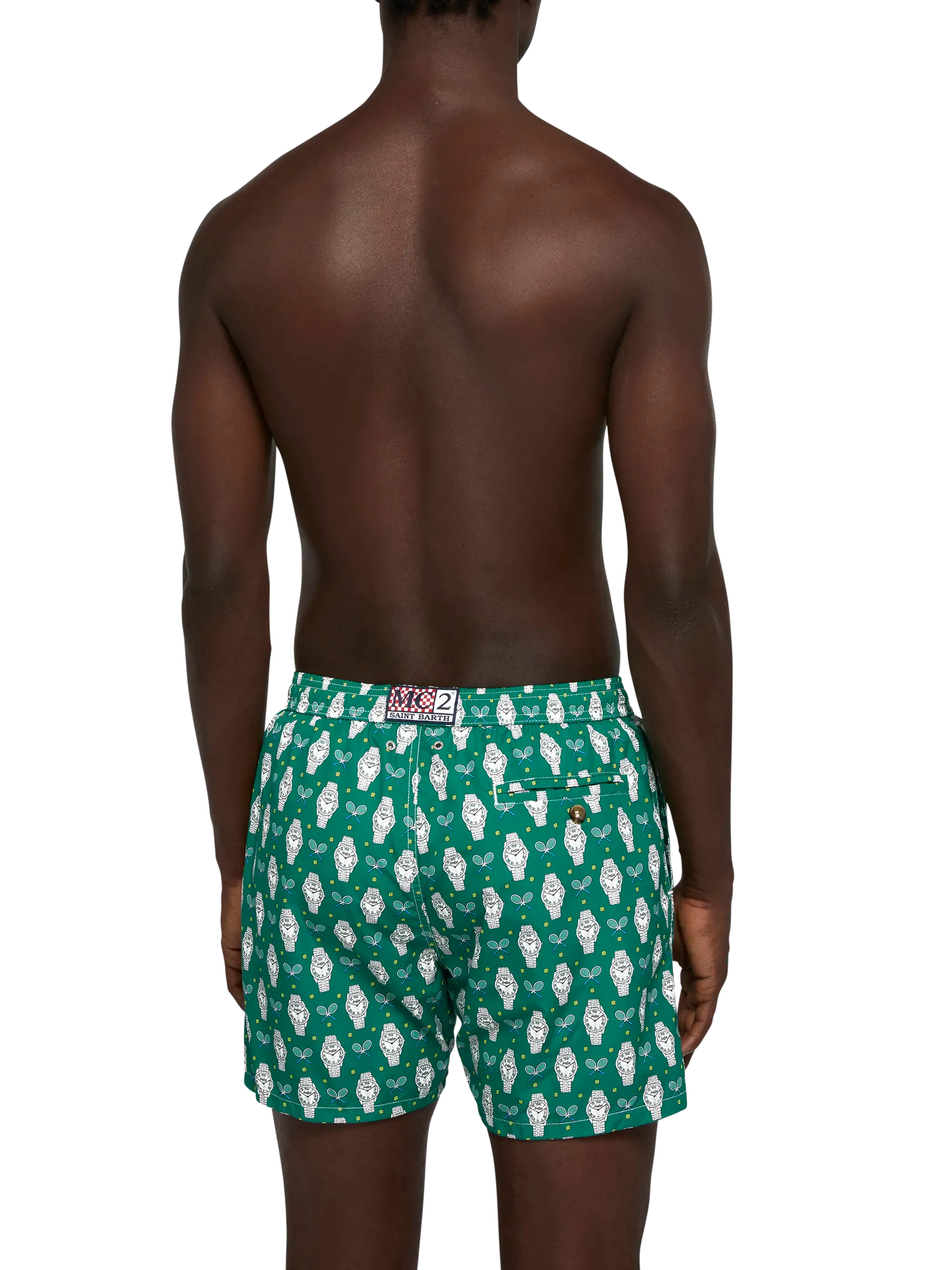 Lightweight fabric swim shorts Lighting with watch print